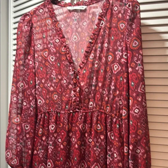 Zara Red V-Neck Bishop Sleeve Sundress - Picture 3 of 6